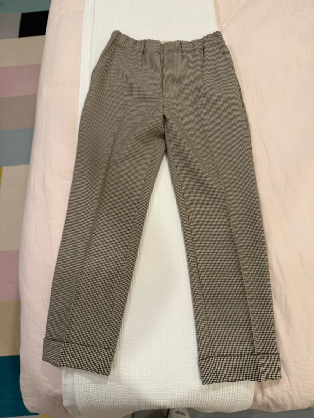 High-Rise Women's Tailored Trousers in Taupe Houndstooth